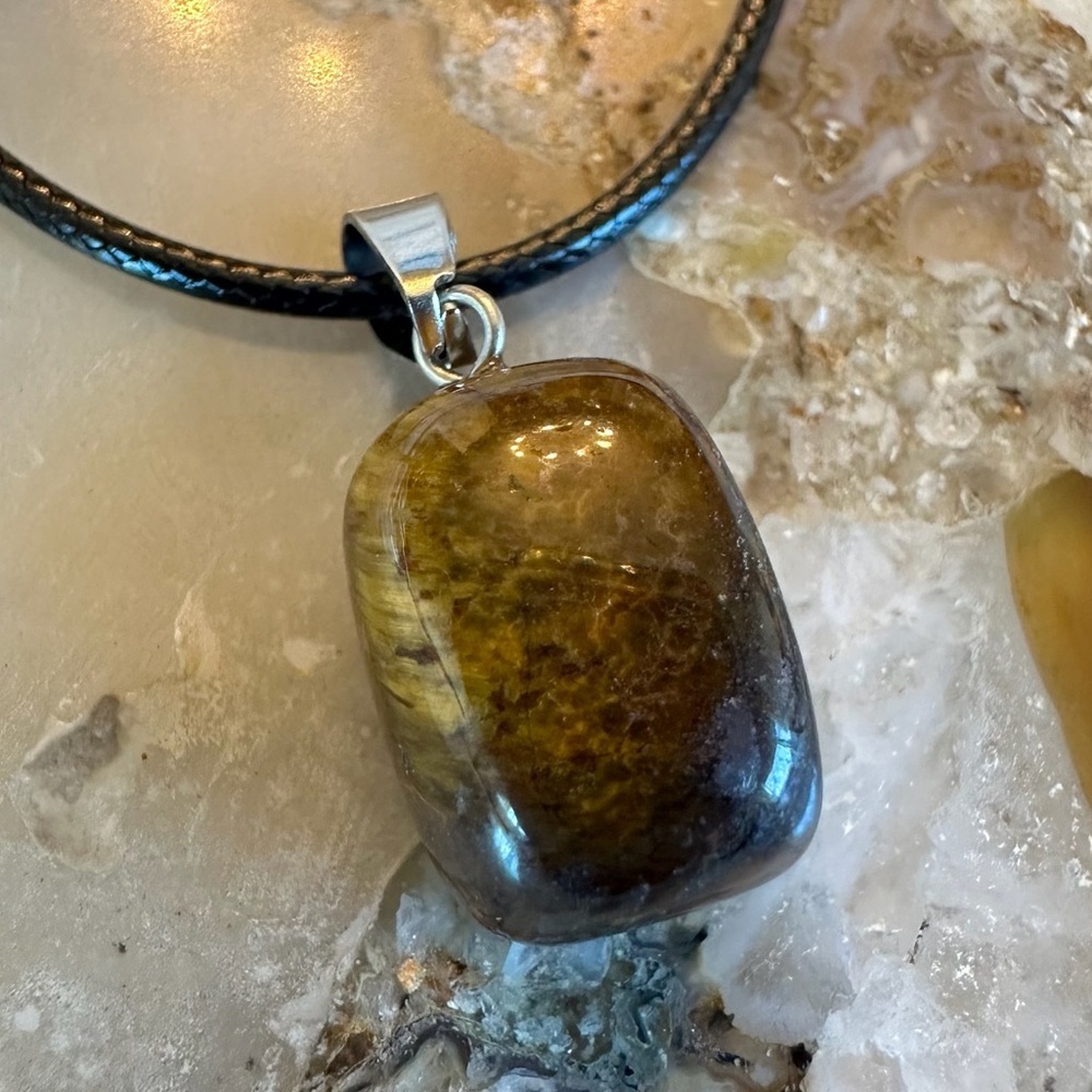 3132 Artisan Brown Polished Stone Pendant Necklace